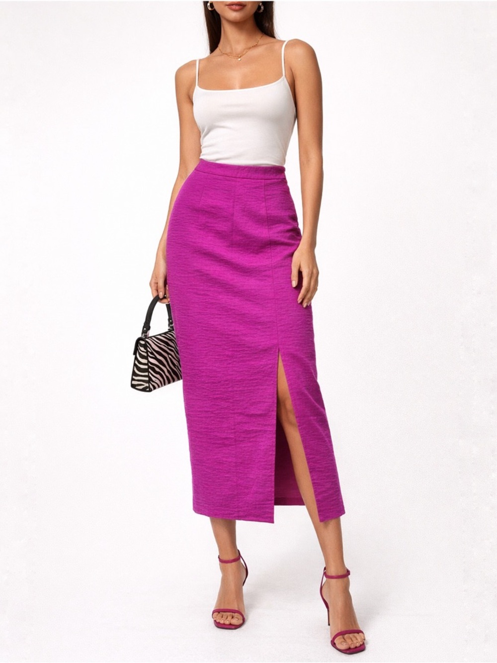 NWT Lulus Magenta Midi Pencil Skirt with Front Slit Size Small